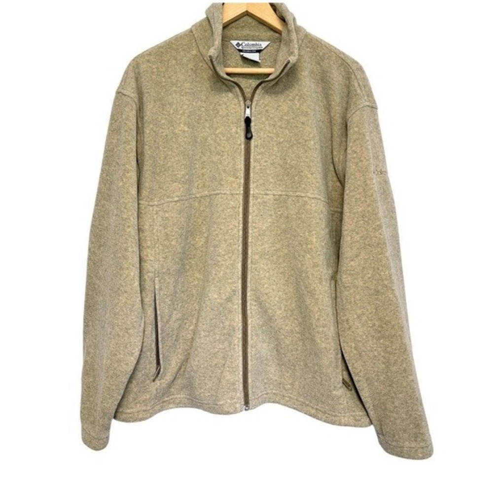 Columbia Sportswear Fleece Jacket Full Zip Mens Size L Beige Zip‎ Pockets Hiking